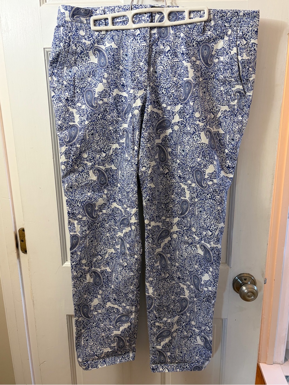 Talbots Relaxed Chino - Watercolor Paisley Ankle Pants Blue & White
